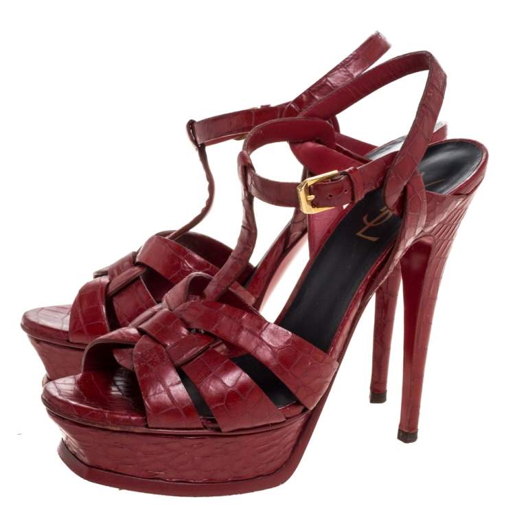Saint Laurent Tribute Patent Burgundy High Heel Sandals