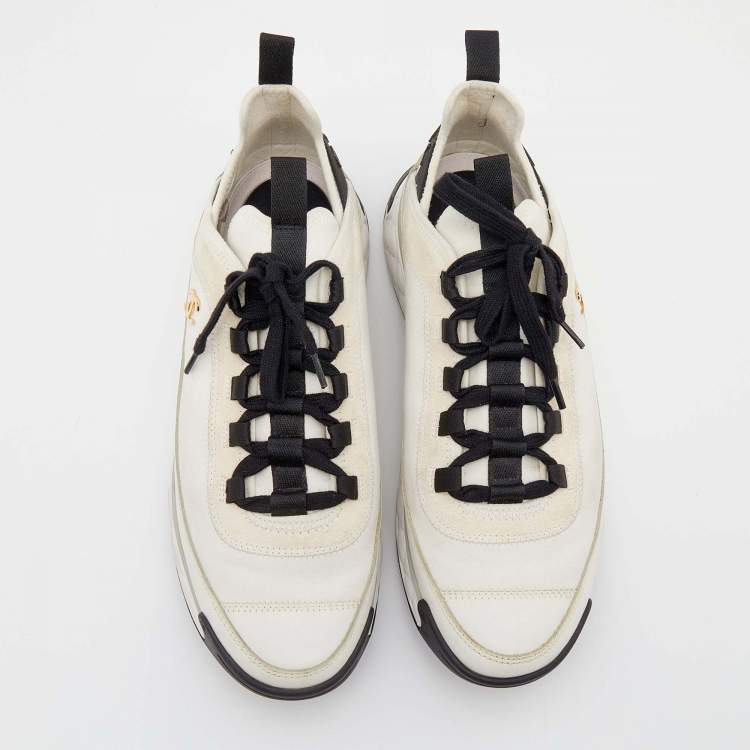 CHANEL Quilted Sole Mesh & Calfskin Sneakers–White/Black