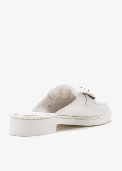 Channel White Quilted Leather Flat Mule Slides