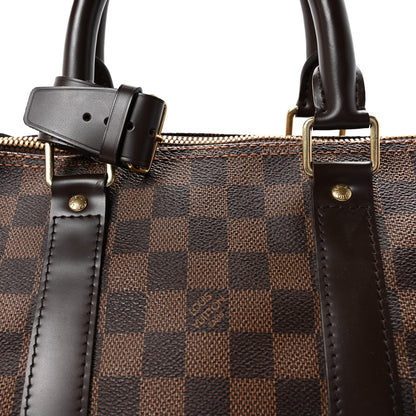Brown Checkered Leather Keepall Bandoulière-Inspired Duffle Bag