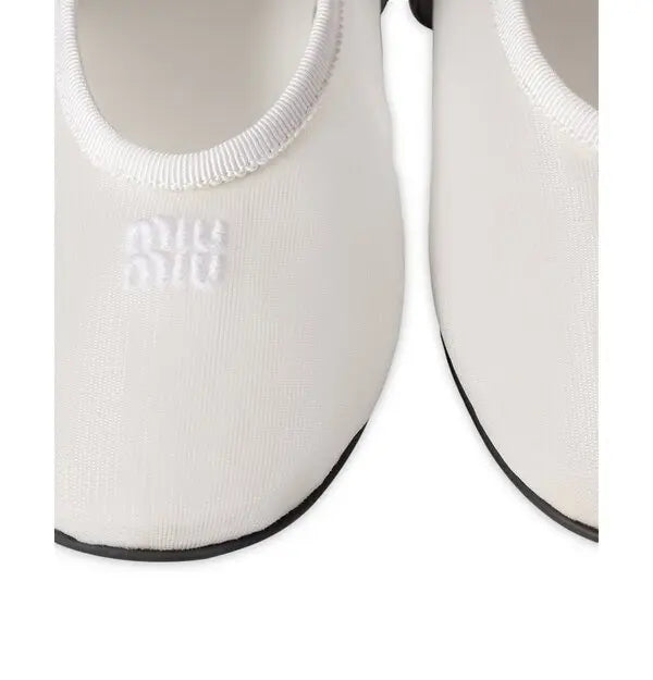 Miu Miu White Fabric Mary Jane Flats