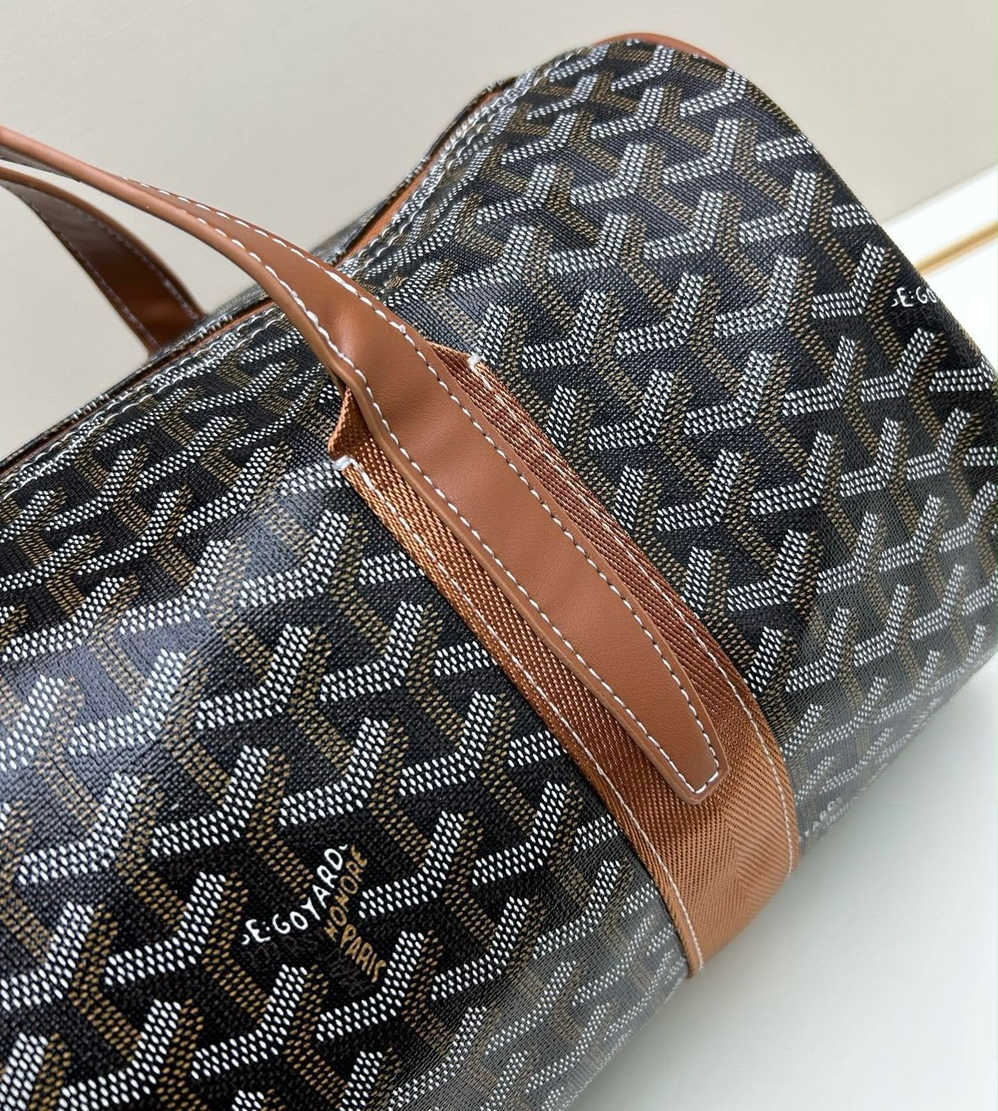 Chevron Print Leather-Trim Travel Duffel Bag for Men & Women