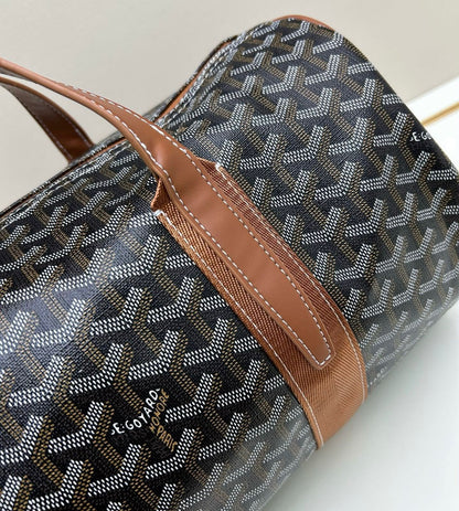 Chevron Print Leather-Trim Travel Duffel Bag for Men & Women