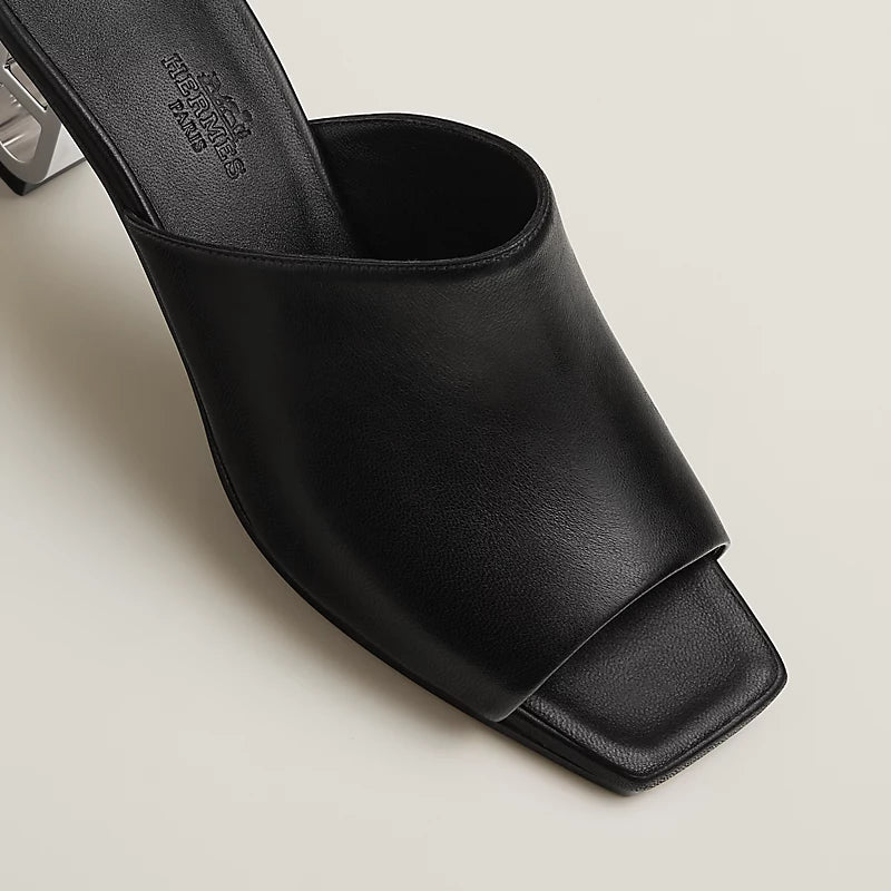 Hermès Black Leather-Link Sculptural Heel