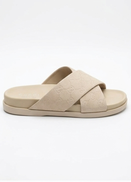 Men's Beige Cross Strap Slides | Premium Comfort Flat Slippers | Casual Slip-On Sandals