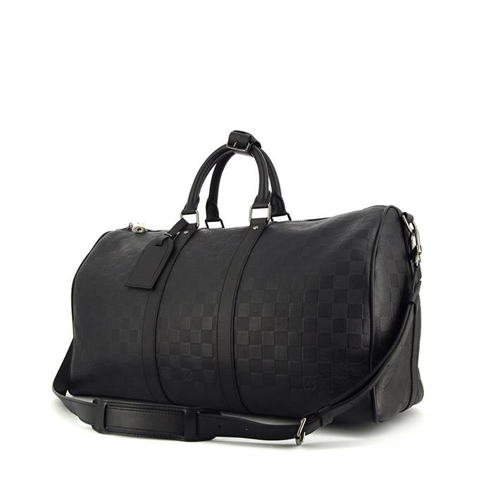 Black Checkered Leather Keepall Bandoulière-Inspired Duffle Bag