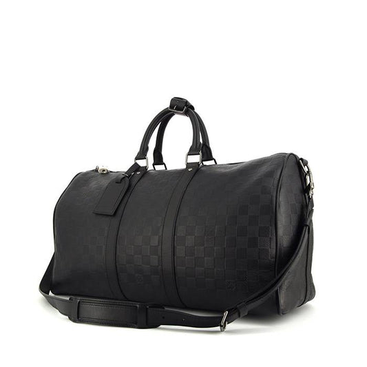 Black Checkered Leather Keepall Bandoulière-Inspired Duffle Bag