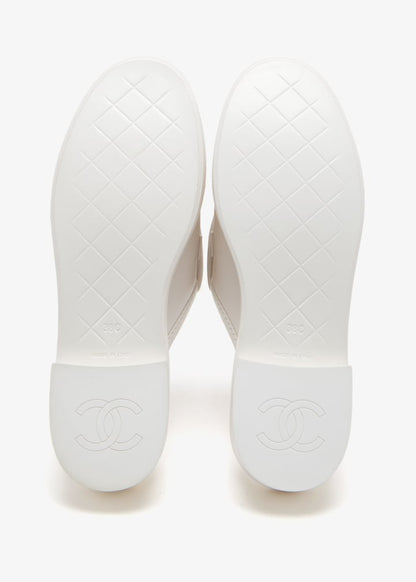 Channel White Quilted Leather Flat Mule Slides