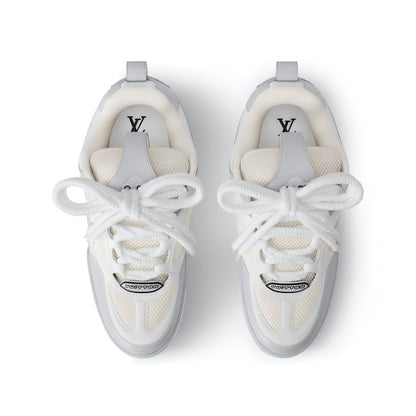 Lv Grey & White Flower-Cutout Skate-Inspired Sneakers