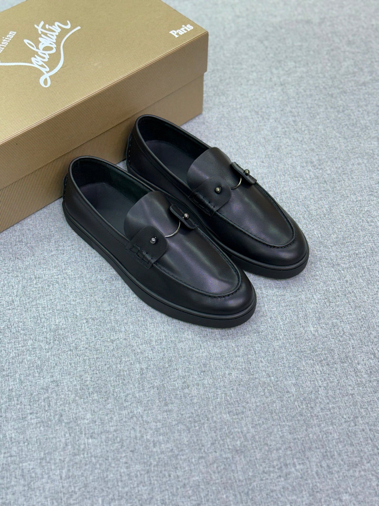 Christian Louboutin All-Black Leather Studded Loafer Sneakers