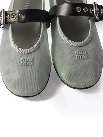 Miu Miu Grey Fabric Mary Jane Flats