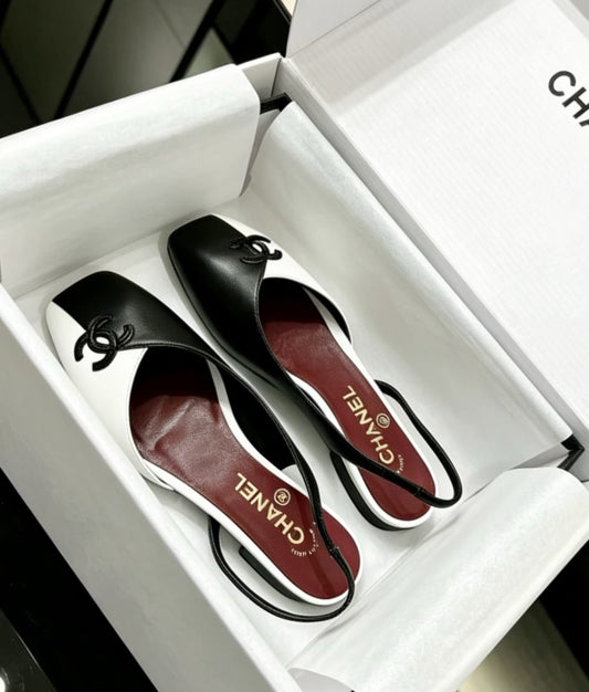 Chanel Two-Tone Black White CC-Inspired Slingback Flats
