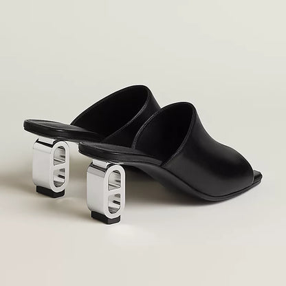 Hermès Black Leather-Link Sculptural Heel
