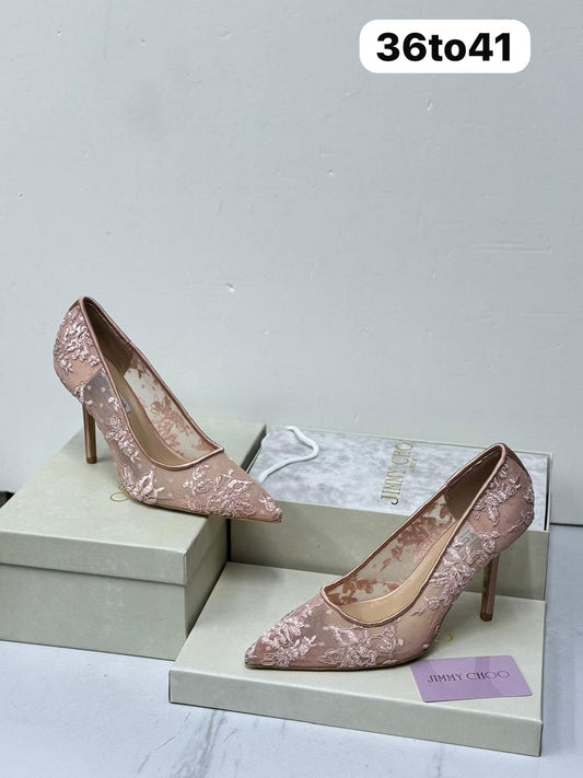 Jimmy Choo-Inspired Blush Pink Lace Heels