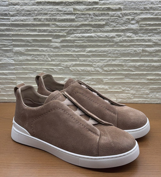 Zegna Men's Taupe Suede Slip-On Sneakers