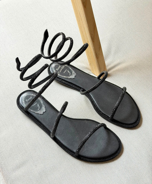 Rene caovlla Crystal Spiral Wrap Flat Sandal Black